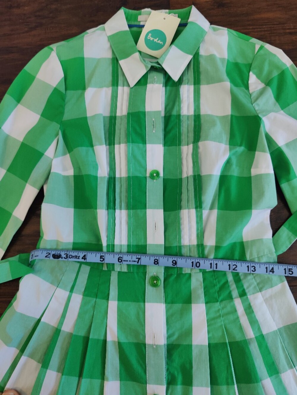 Boden Green and White Gingham Shirt Dress - Picture 5 of 8